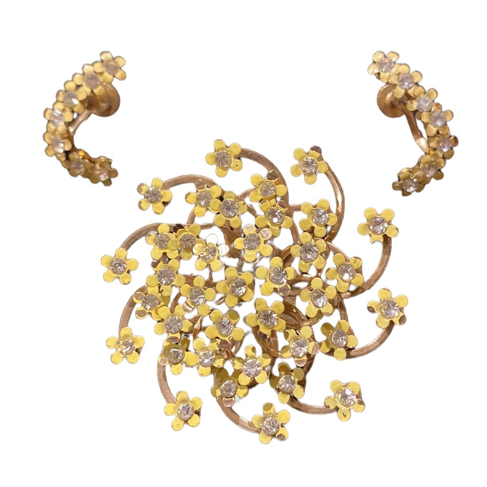 Coro Yellow Forget-me-not Pin & Earring Set